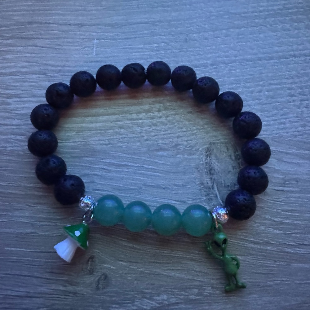 Alien Charm Bracelet with Black and Green Beads
